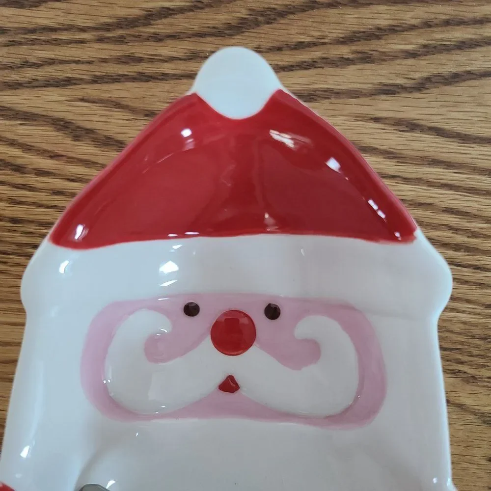 Boston Warehouse Santa Ceramic Serving Dish and Candy Cane Spreader Vintage 2006